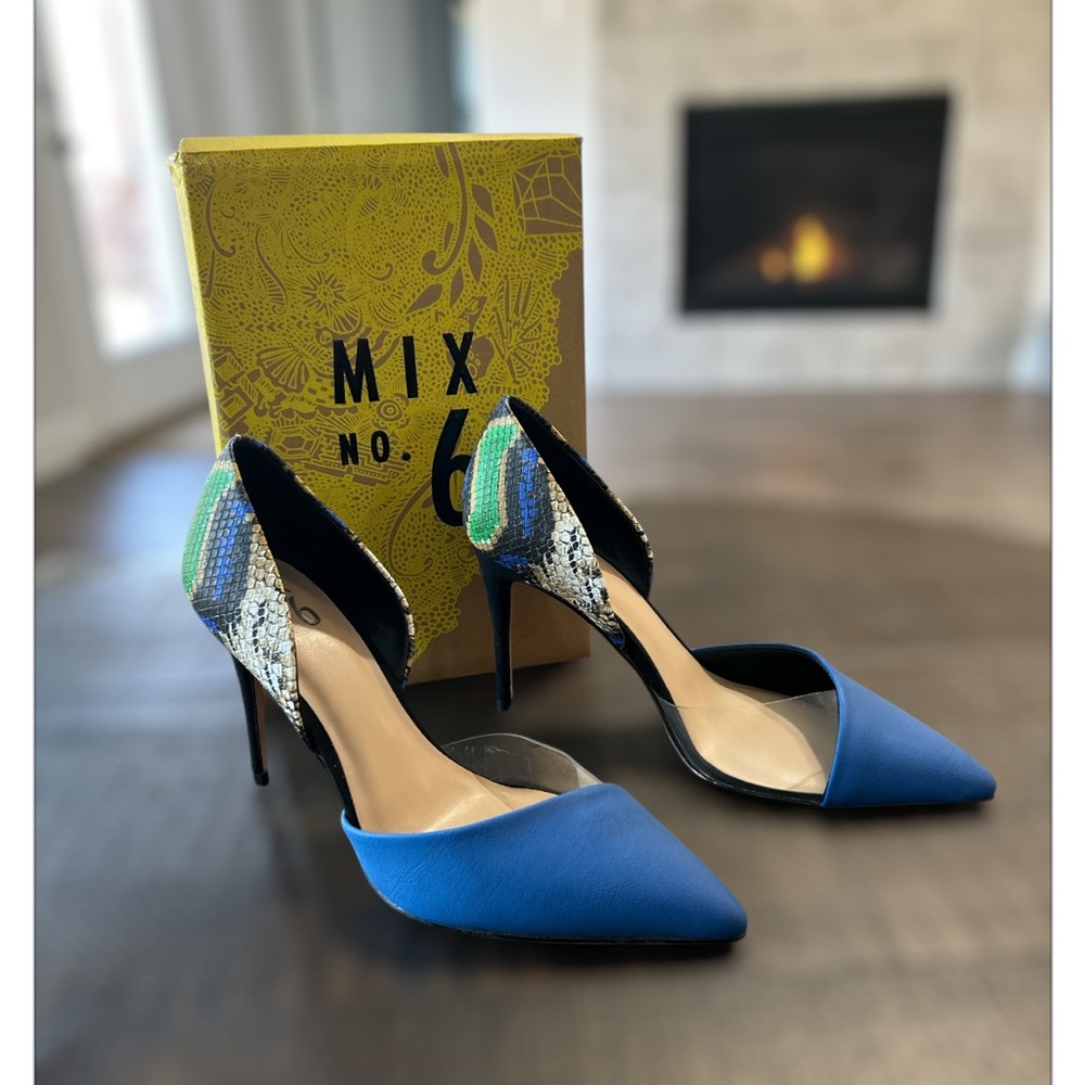 Mix No. 6 NWT Cobalt Blue/Faux Snake Skin  Pointed Stilletto Women’s 9 1/2